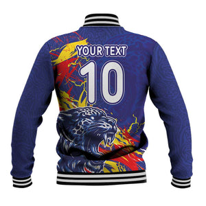 Custom DR Congo Football Leopard Mascot Baseball Jacket Fierce Leopard Art National Flag Colors