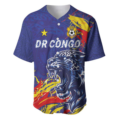 Custom DR Congo Football Leopard Mascot Baseball Jersey Fierce Leopard Art National Flag Colors