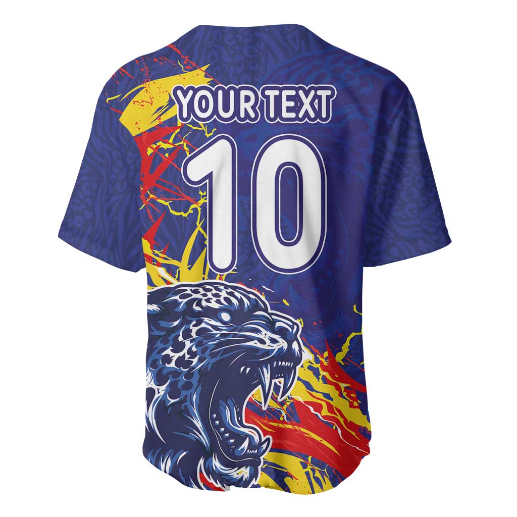 Custom DR Congo Football Leopard Mascot Baseball Jersey Fierce Leopard Art National Flag Colors