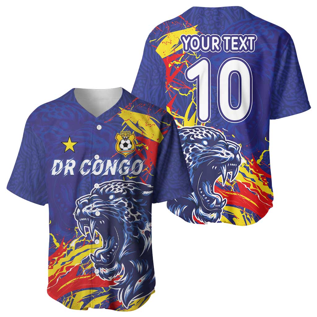 Custom DR Congo Football Leopard Mascot Baseball Jersey Fierce Leopard Art National Flag Colors