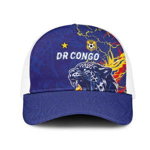 DR Congo Football Leopard Mascot Baseball Net Cap Fierce Leopard Art In National Flag Colors