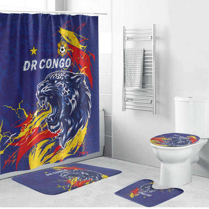 DR Congo Football Leopard Mascot Bathroom Set Fierce Leopard Art National Flag Colors