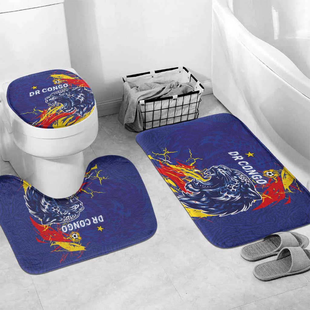 DR Congo Football Leopard Mascot Bathroom Set Fierce Leopard Art National Flag Colors