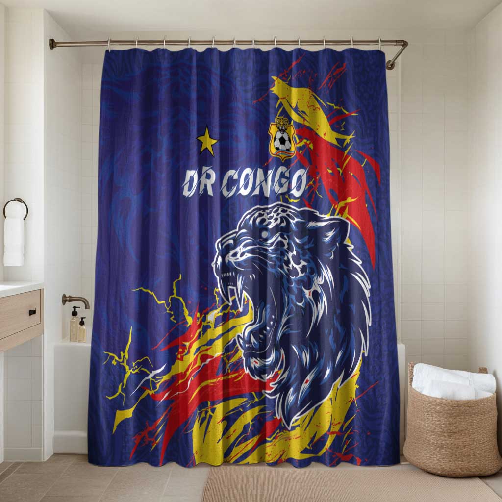 DR Congo Football Leopard Mascot Bathroom Set Fierce Leopard Art National Flag Colors