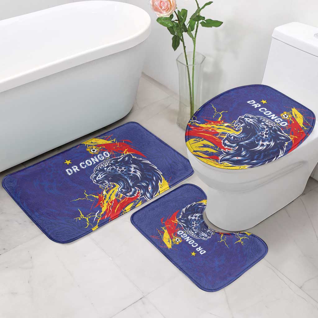 DR Congo Football Leopard Mascot Bathroom Set Fierce Leopard Art National Flag Colors