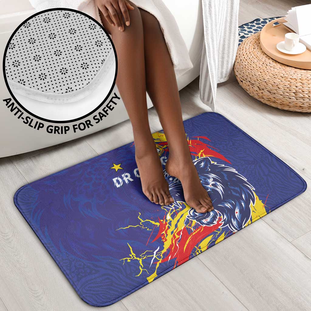 DR Congo Football Leopard Mascot Bathroom Set Fierce Leopard Art National Flag Colors