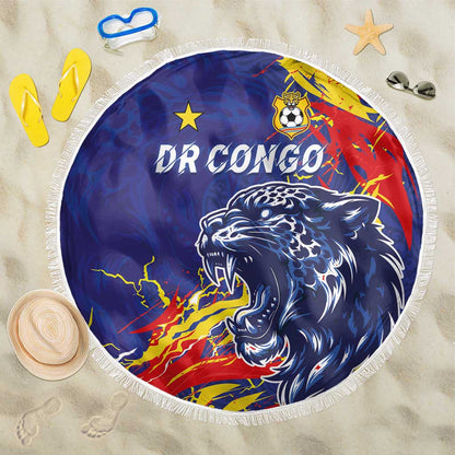 DR Congo Football Leopard Mascot Beach Blanket Fierce Leopard Art National Flag Colors