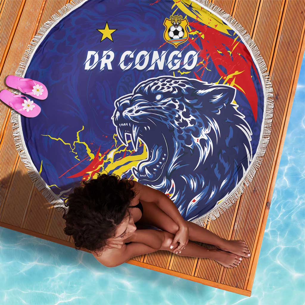 DR Congo Football Leopard Mascot Beach Blanket Fierce Leopard Art National Flag Colors