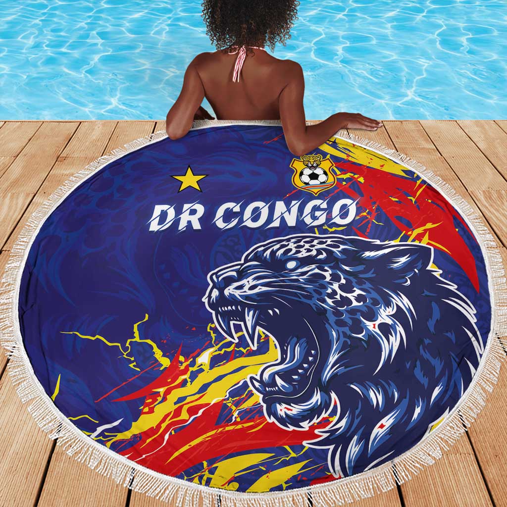 DR Congo Football Leopard Mascot Beach Blanket Fierce Leopard Art National Flag Colors