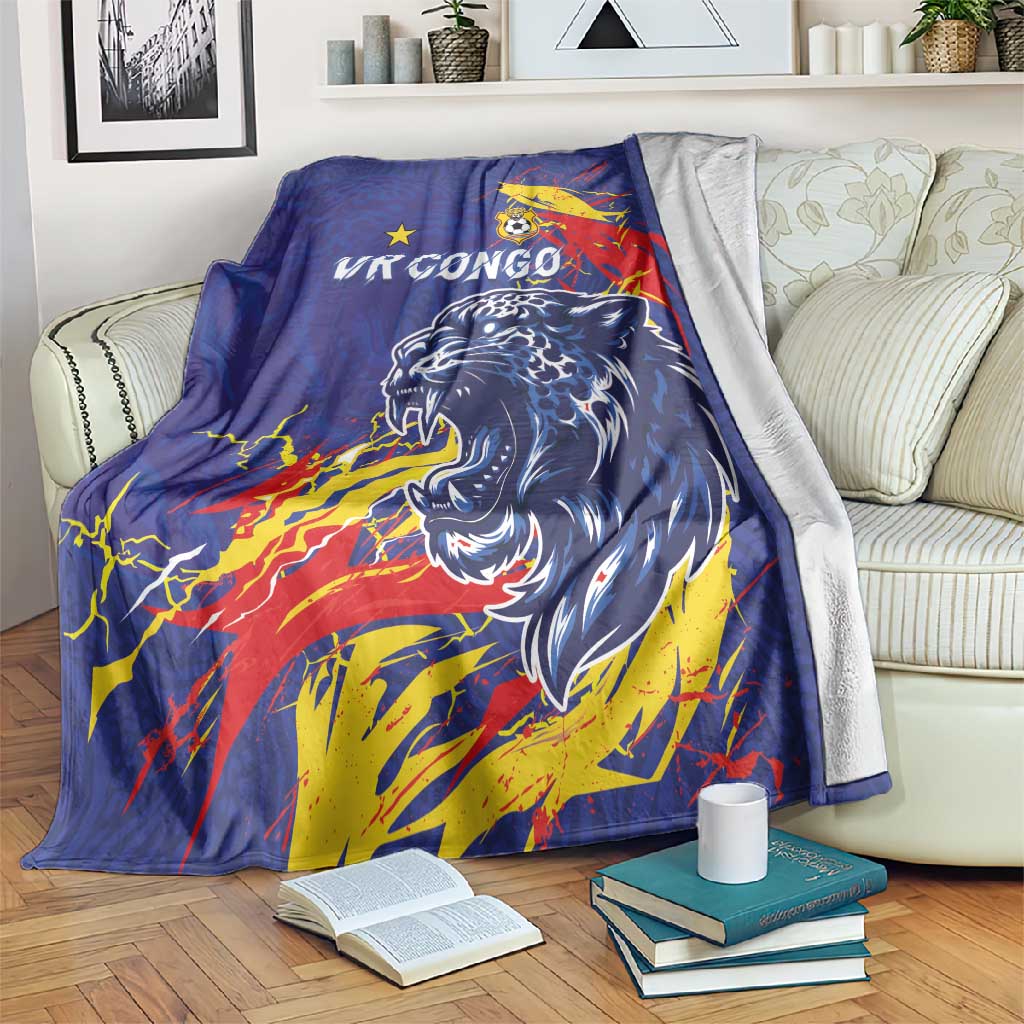 DR Congo Football Leopard Mascot Blanket Fierce Leopard Art National Flag Colors