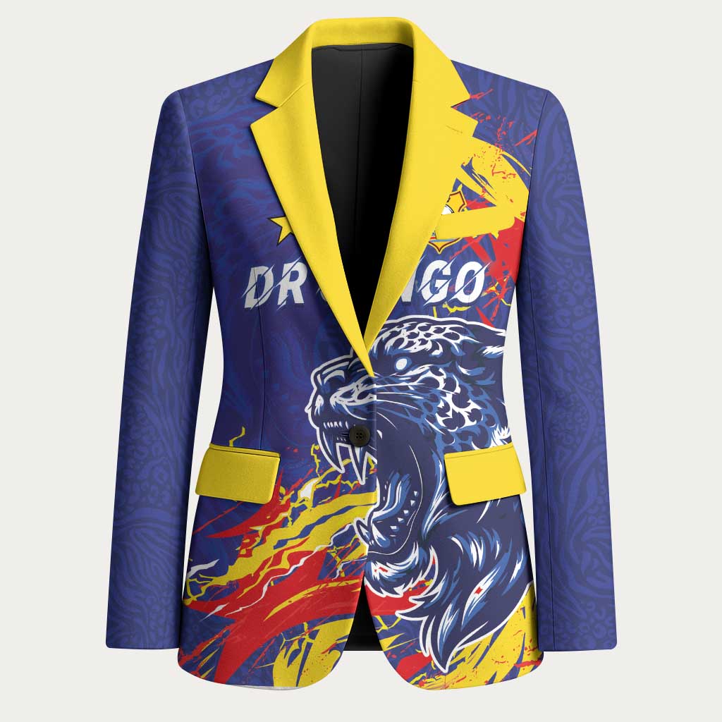 Custom DR Congo Football Leopard Mascot Blazer Fierce Leopard Art National Flag Colors