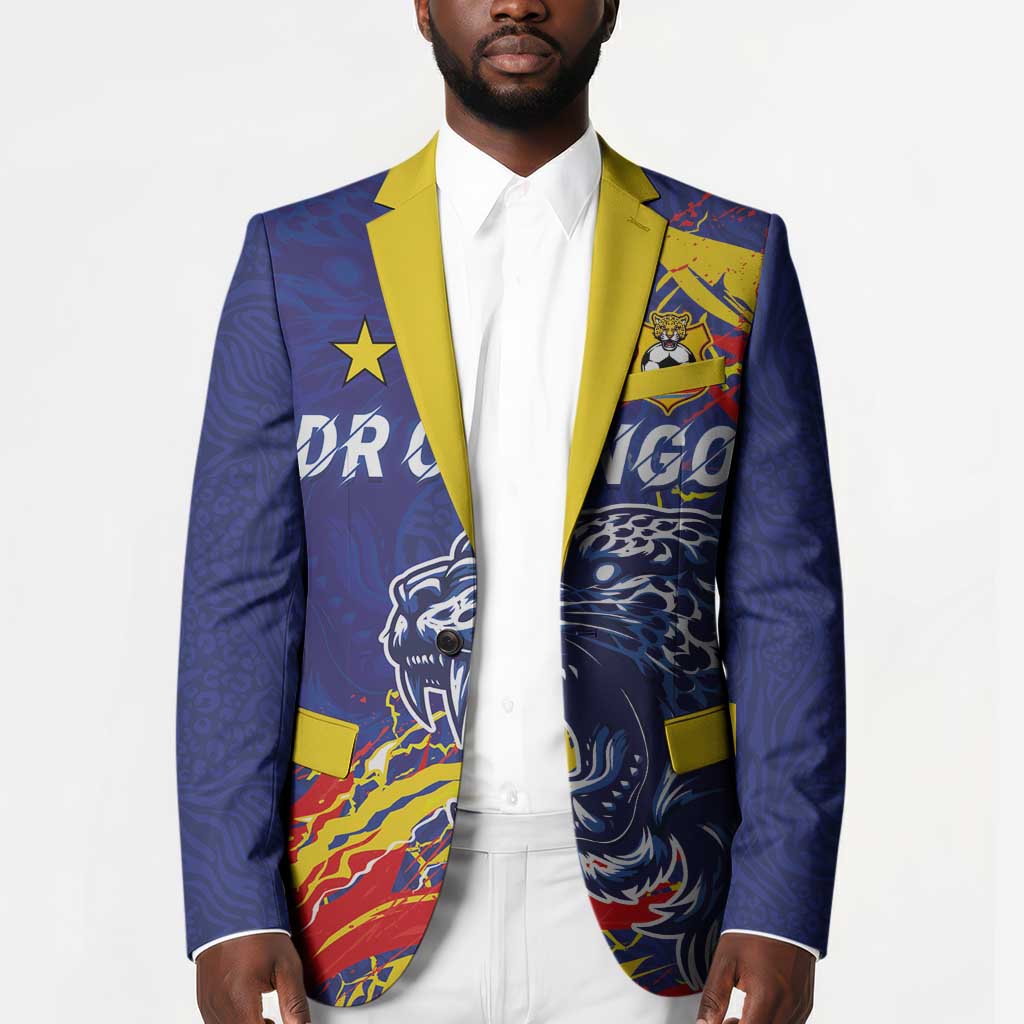 Custom DR Congo Football Leopard Mascot Blazer Fierce Leopard Art National Flag Colors
