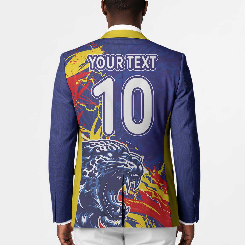 Custom DR Congo Football Leopard Mascot Blazer Fierce Leopard Art National Flag Colors