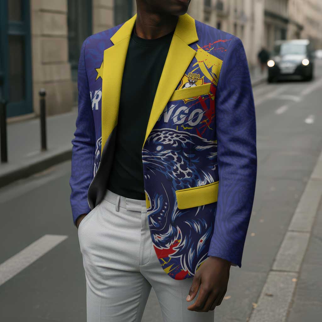 Custom DR Congo Football Leopard Mascot Blazer Fierce Leopard Art National Flag Colors