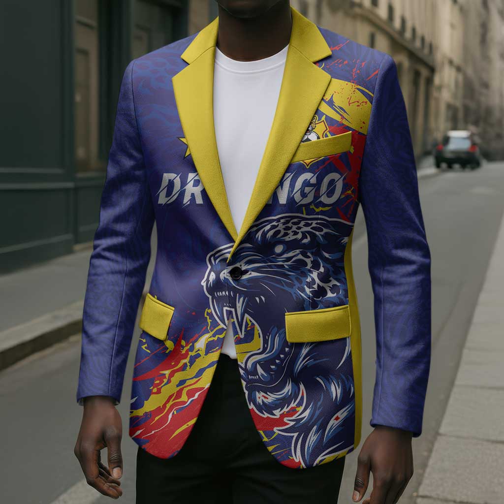 Custom DR Congo Football Leopard Mascot Blazer Fierce Leopard Art National Flag Colors