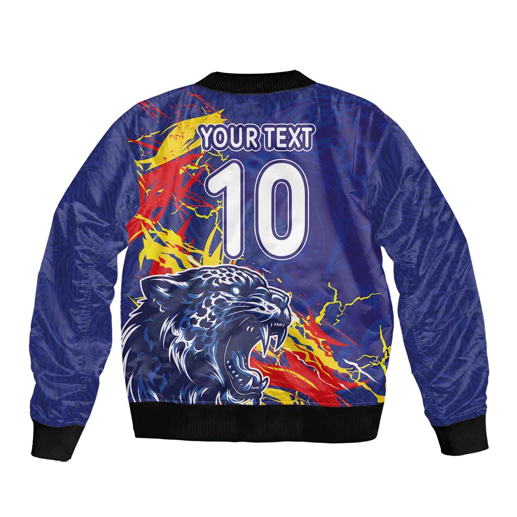 Custom DR Congo Football Leopard Mascot Bomber Jacket Fierce Leopard Art National Flag Colors
