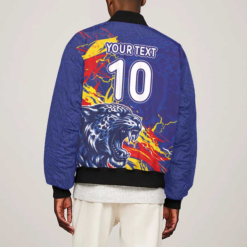 Custom DR Congo Football Leopard Mascot Bomber Jacket Fierce Leopard Art National Flag Colors