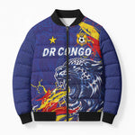 Custom DR Congo Football Leopard Mascot Bomber Puffer Jacket Fierce Leopard Art National Flag Colors