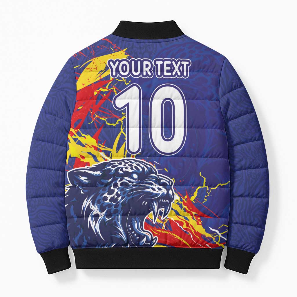 Custom DR Congo Football Leopard Mascot Bomber Puffer Jacket Fierce Leopard Art National Flag Colors