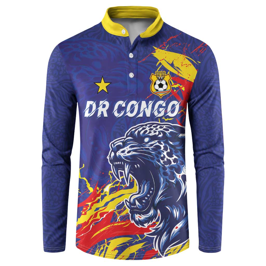 Custom DR Congo Football Leopard Mascot Button Sweatshirt Fierce Leopard Art National Flag Colors