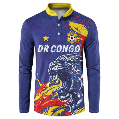 Custom DR Congo Football Leopard Mascot Button Sweatshirt Fierce Leopard Art National Flag Colors