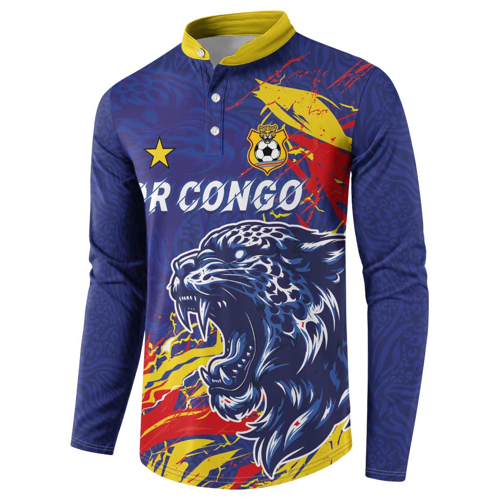 Custom DR Congo Football Leopard Mascot Button Sweatshirt Fierce Leopard Art National Flag Colors