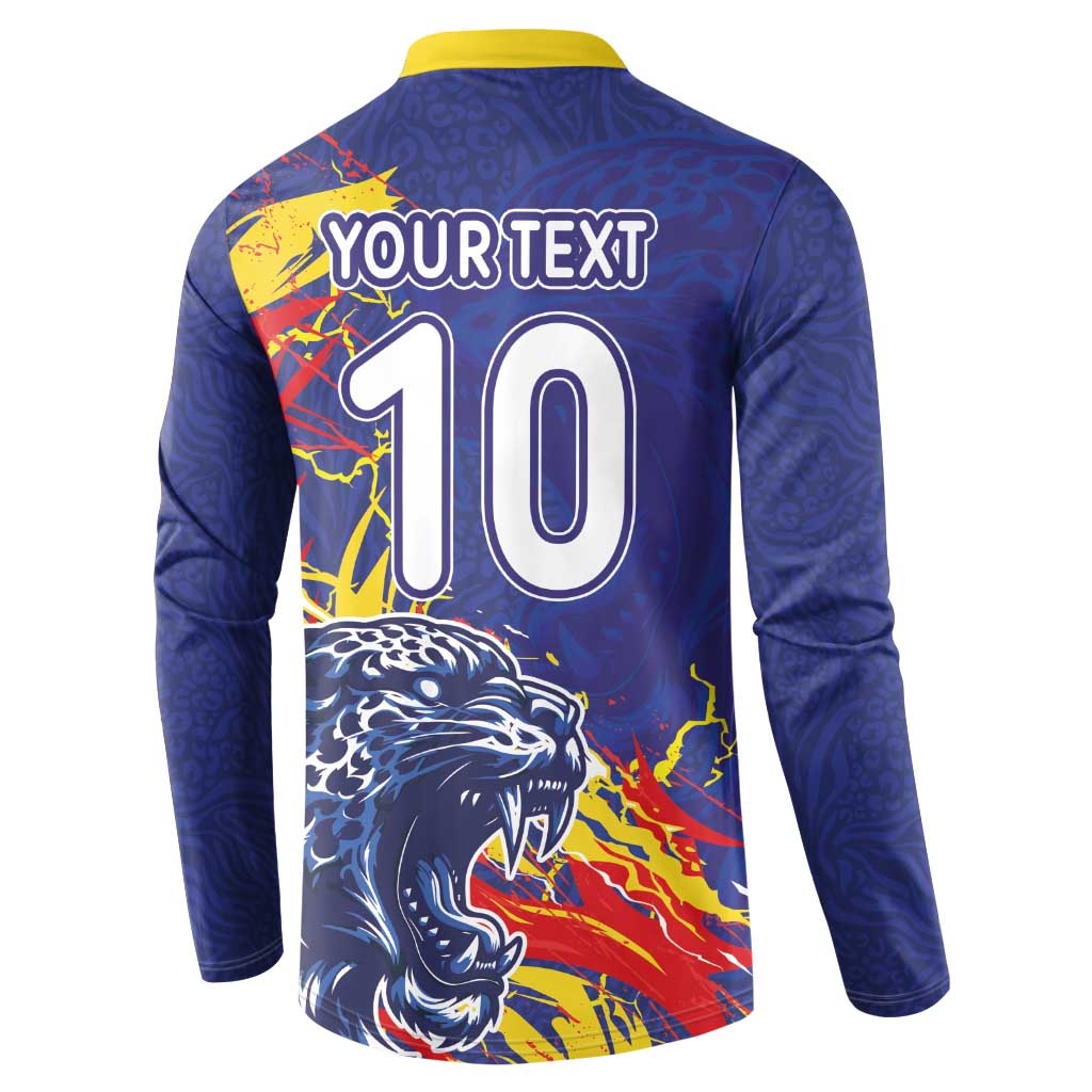 Custom DR Congo Football Leopard Mascot Button Sweatshirt Fierce Leopard Art National Flag Colors
