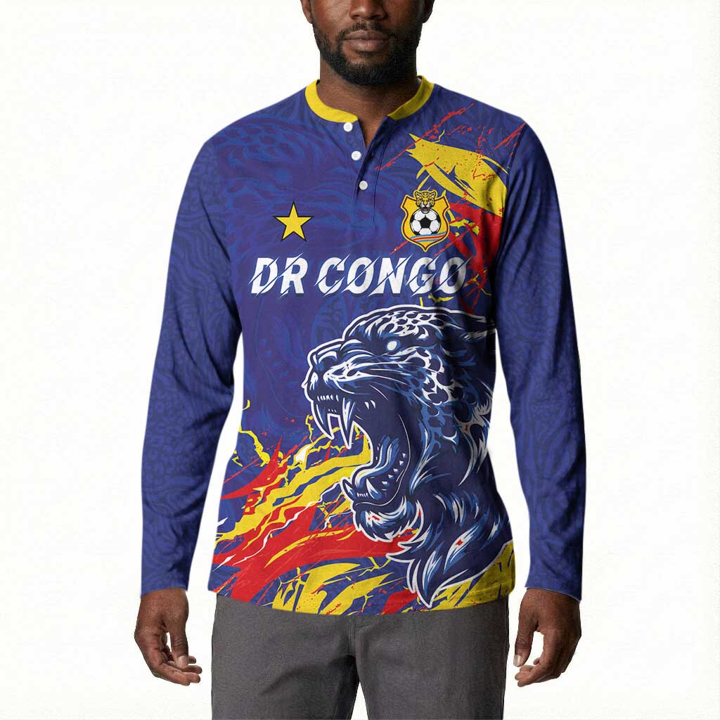 Custom DR Congo Football Leopard Mascot Button Sweatshirt Fierce Leopard Art National Flag Colors