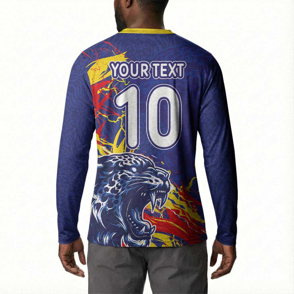 Custom DR Congo Football Leopard Mascot Button Sweatshirt Fierce Leopard Art National Flag Colors