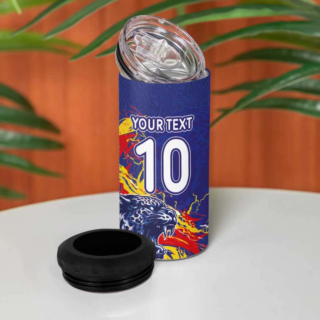 Custom DR Congo Football Leopard Mascot 4 in 1 Can Cooler Tumbler Fierce Leopard Art National Flag Colors