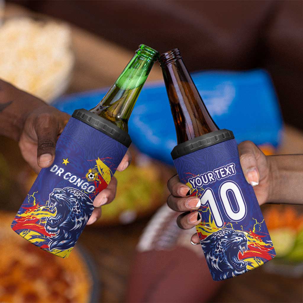 Custom DR Congo Football Leopard Mascot 4 in 1 Can Cooler Tumbler Fierce Leopard Art National Flag Colors