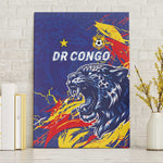 DR Congo Football Leopard Mascot Canvas Wall Art Fierce Leopard Art National Flag Colors
