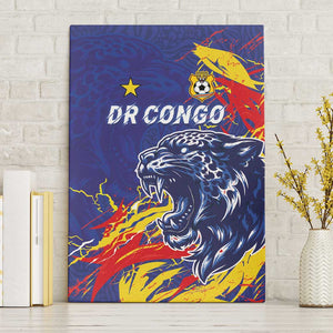 DR Congo Football Leopard Mascot Canvas Wall Art Fierce Leopard Art National Flag Colors