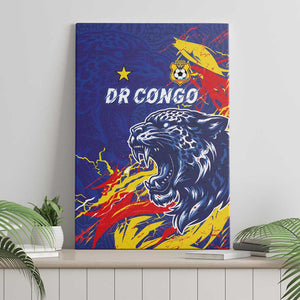 DR Congo Football Leopard Mascot Canvas Wall Art Fierce Leopard Art National Flag Colors