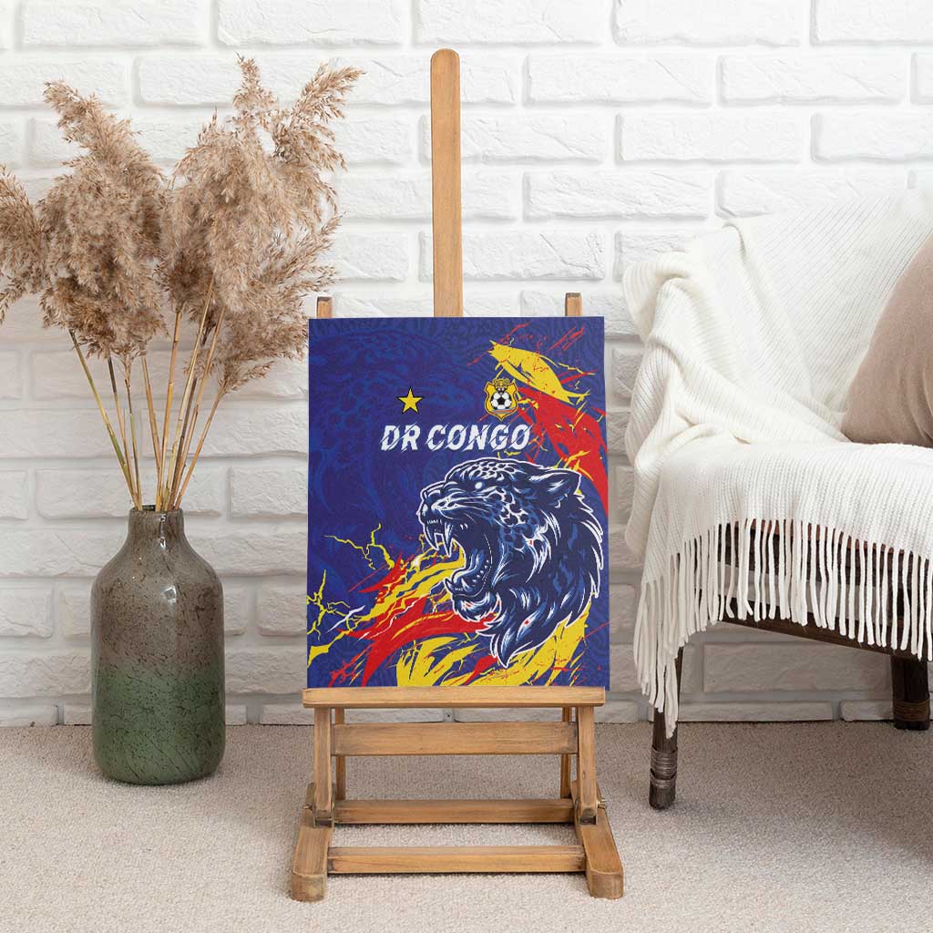 DR Congo Football Leopard Mascot Canvas Wall Art Fierce Leopard Art National Flag Colors