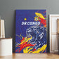 DR Congo Football Leopard Mascot Canvas Wall Art Fierce Leopard Art National Flag Colors