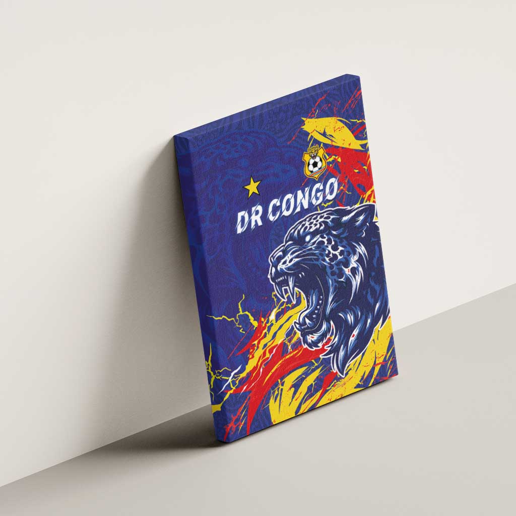 DR Congo Football Leopard Mascot Canvas Wall Art Fierce Leopard Art National Flag Colors