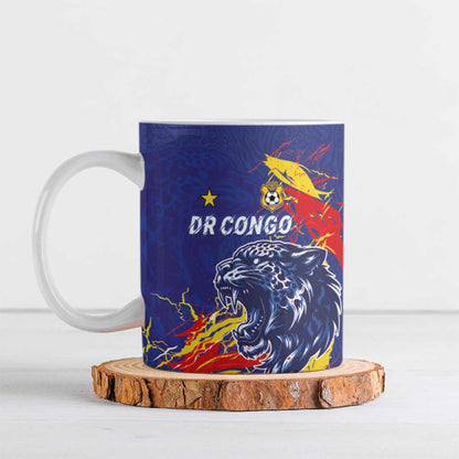 Custom DR Congo Football Leopard Mascot Ceramic Mug Fierce Leopard Art National Flag Colors