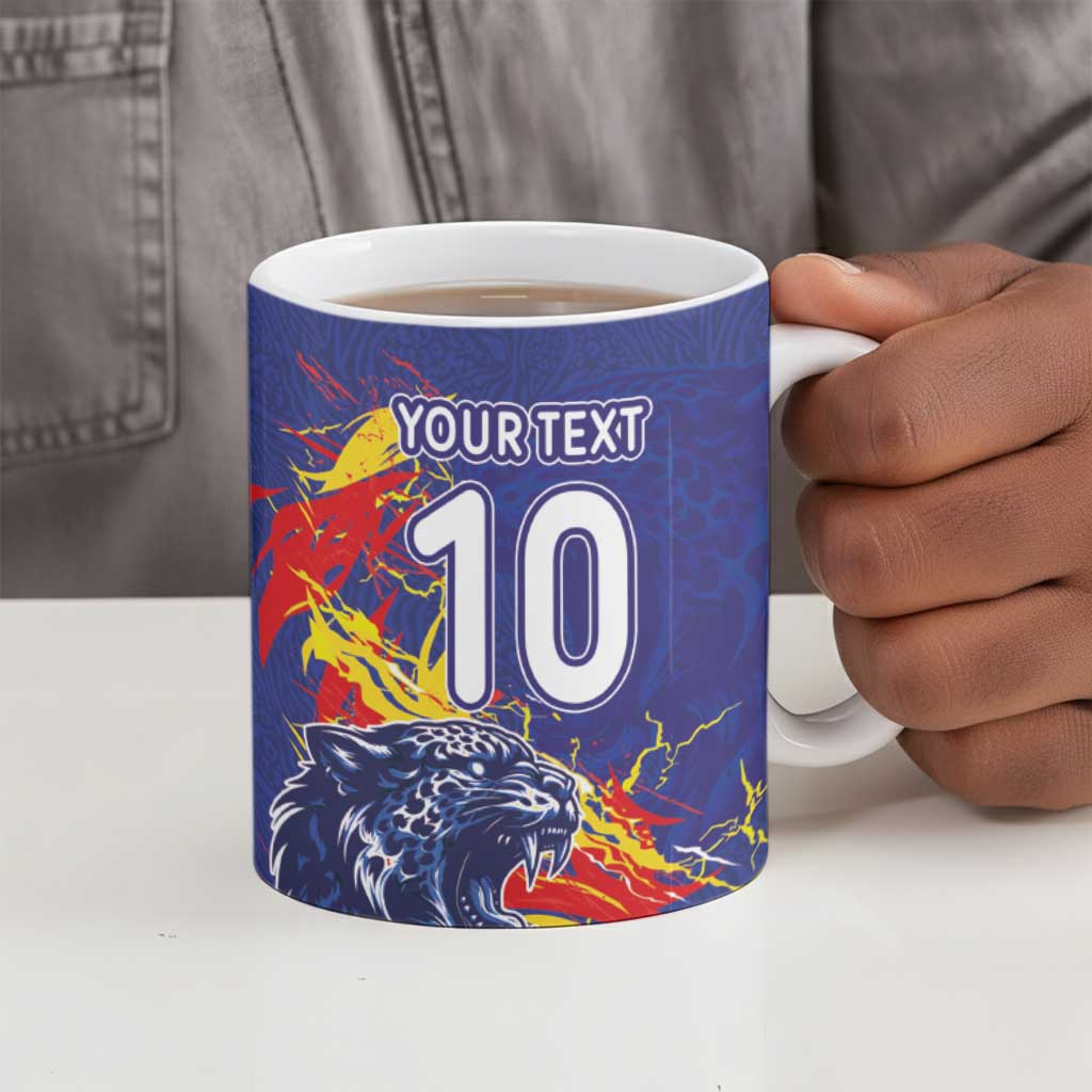 Custom DR Congo Football Leopard Mascot Ceramic Mug Fierce Leopard Art National Flag Colors