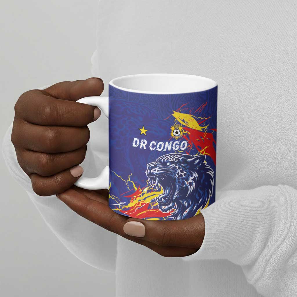 Custom DR Congo Football Leopard Mascot Ceramic Mug Fierce Leopard Art National Flag Colors