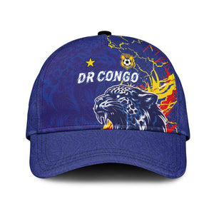 DR Congo Football Leopard Mascot Classic Cap Fierce Leopard Art In National Flag Colors