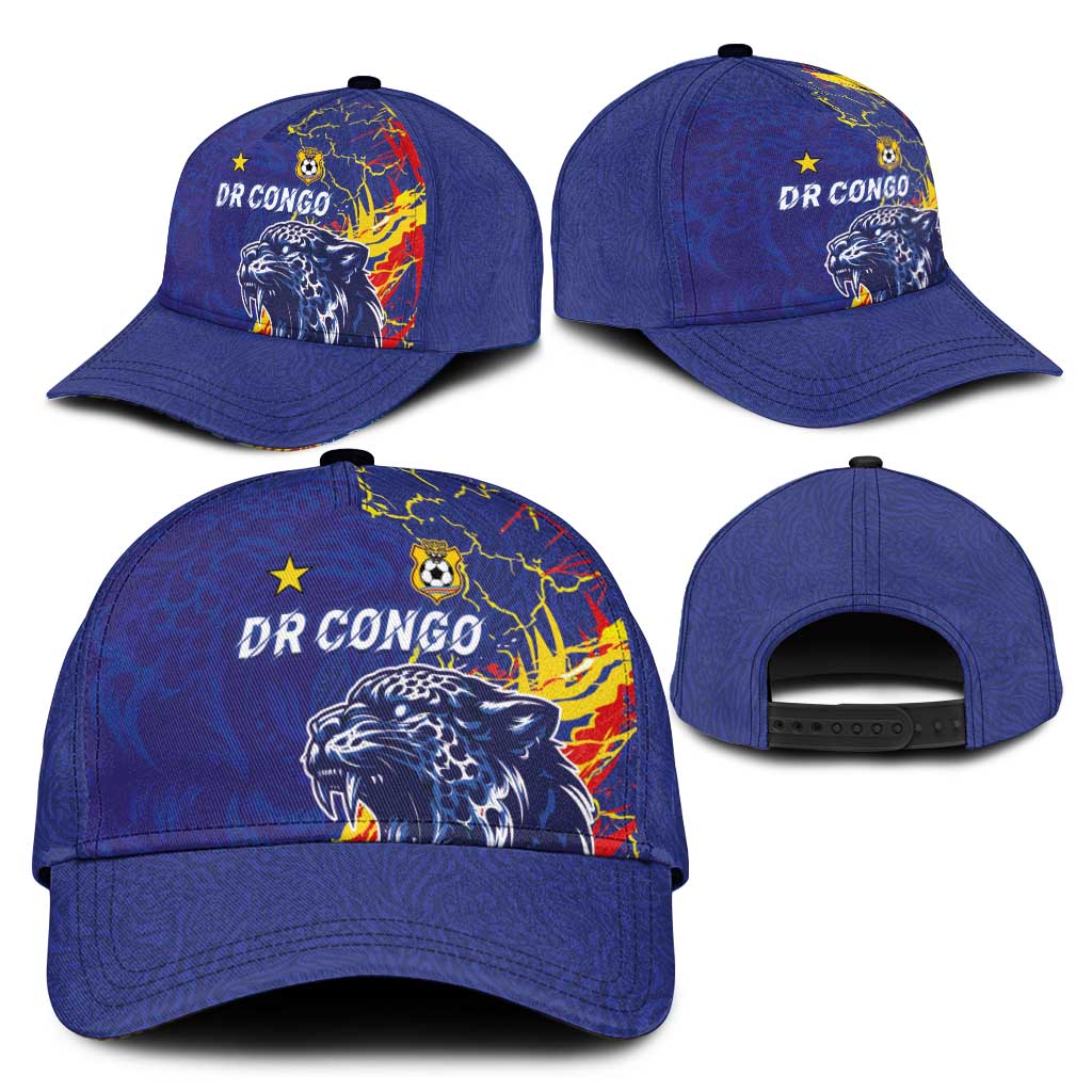 DR Congo Football Leopard Mascot Classic Cap Fierce Leopard Art In National Flag Colors