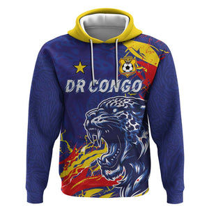Custom DR Congo Football Leopard Mascot Hoodie Fierce Leopard Art National Flag Colors