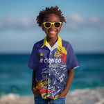 Custom DR Congo Football Leopard Mascot Kid Hawaiian Shirt Fierce Leopard Art National Flag Colors