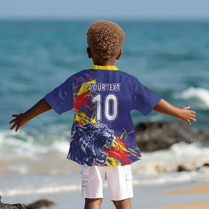 Custom DR Congo Football Leopard Mascot Kid Hawaiian Shirt Fierce Leopard Art National Flag Colors