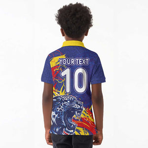 Custom DR Congo Football Leopard Mascot Kid Polo Shirt Fierce Leopard Art National Flag Colors