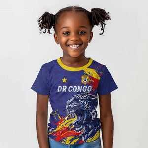 Custom DR Congo Football Leopard Mascot Kid T shirt Fierce Leopard Art National Flag Colors