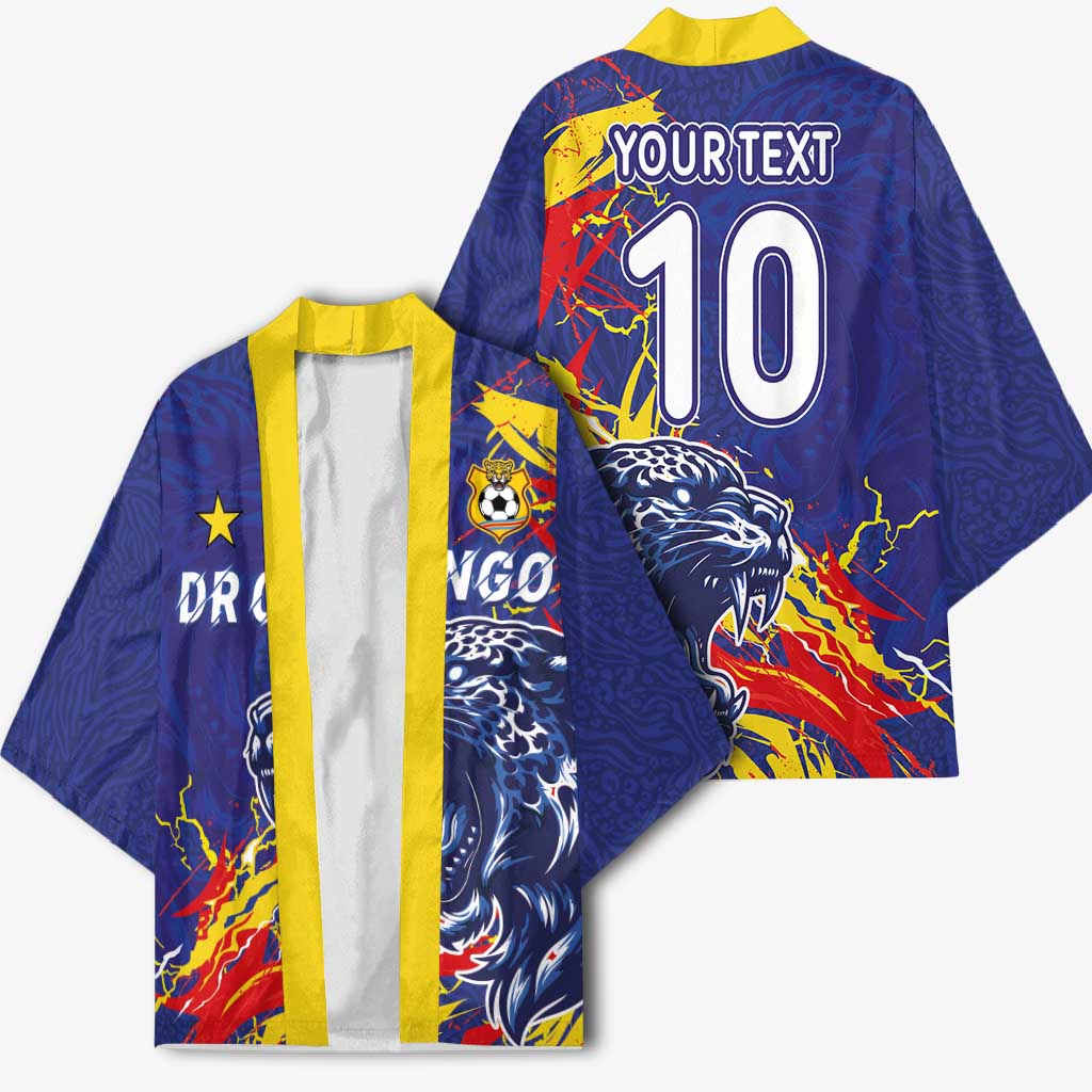 Custom DR Congo Football Leopard Mascot Kimono Fierce Leopard Art National Flag Colors