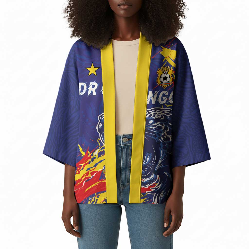 Custom DR Congo Football Leopard Mascot Kimono Fierce Leopard Art National Flag Colors