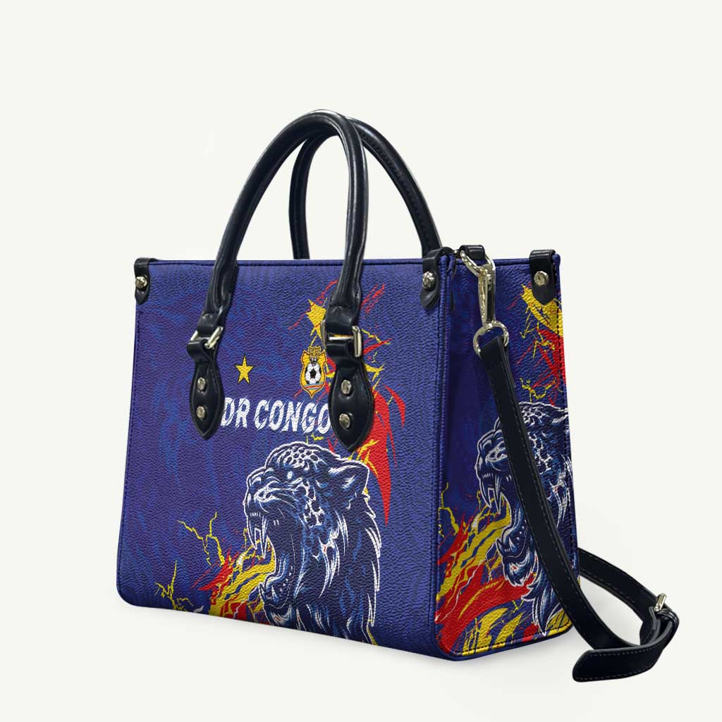 DR Congo Football Leopard Mascot Leather Bag Fierce Leopard Art National Flag Colors